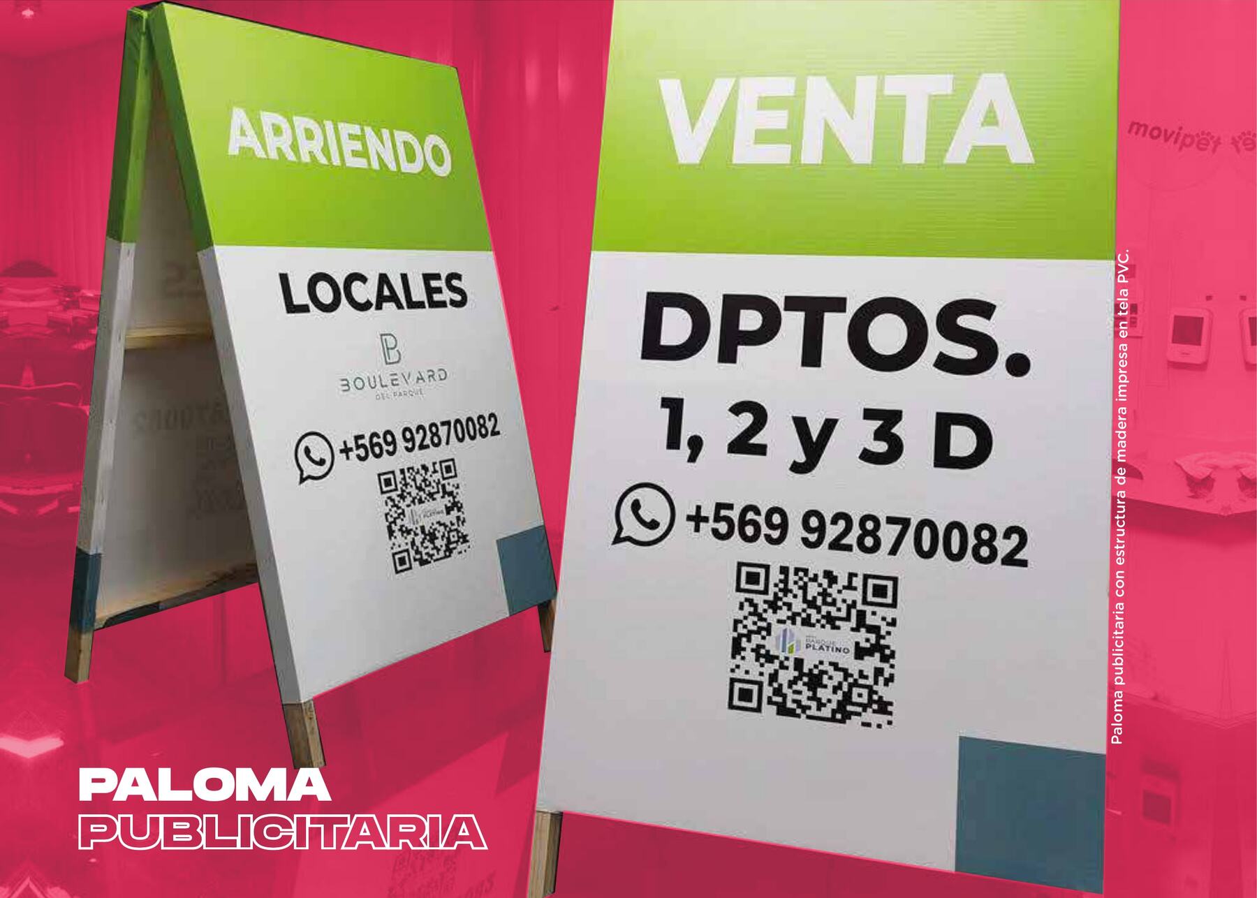 Palomas y letreros portátiles complementarios