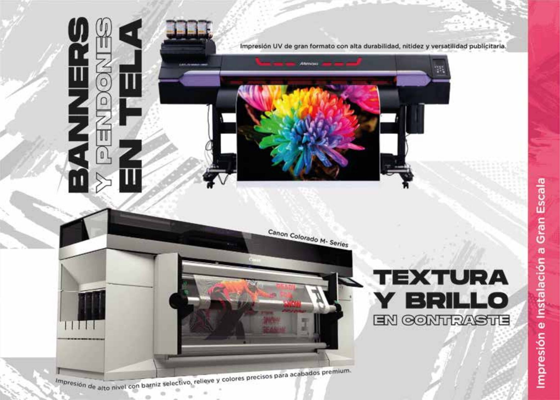 Impresión de banners y telas con textura y brillo en contraste