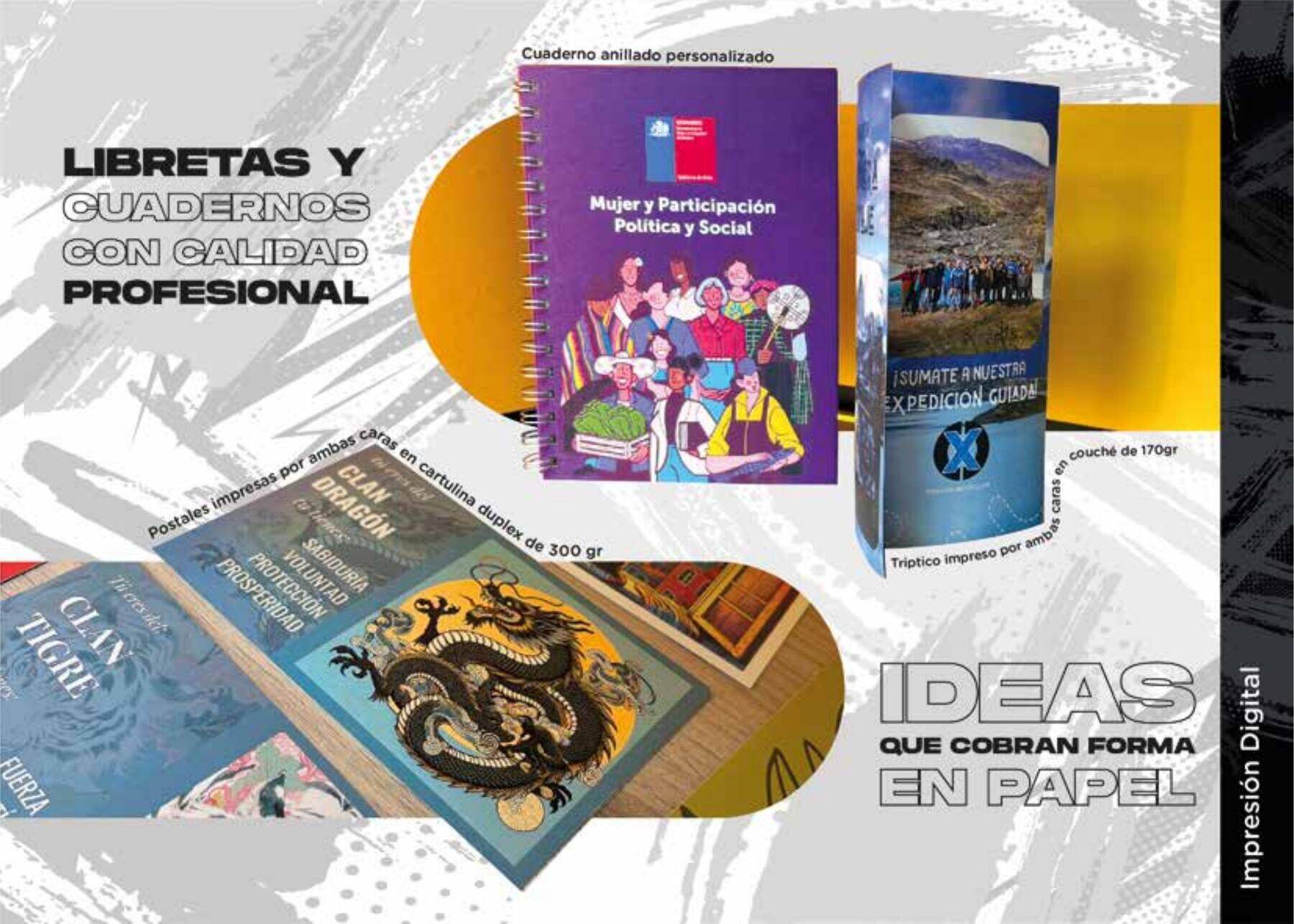 Libretas, cuadernos y trípticos