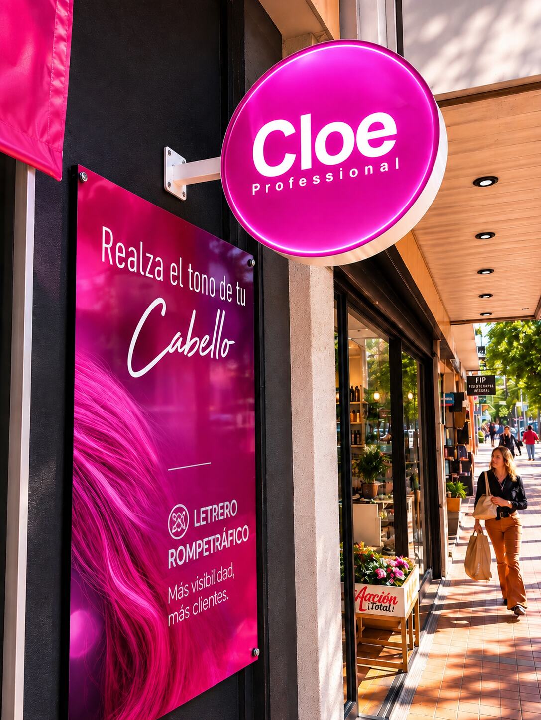 Letrero luminoso Cloe instalado en fachada por CincoMonos